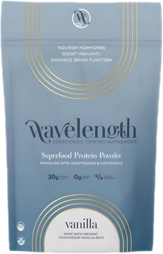 Wavelength VANILLA Organic Plant-Based Superfood Protein Powder! Consciously Crafted! USDA Organic, Plant-Based, Vegan, Soy-Free, Dairy Free, No Added Sugar!, 24.36