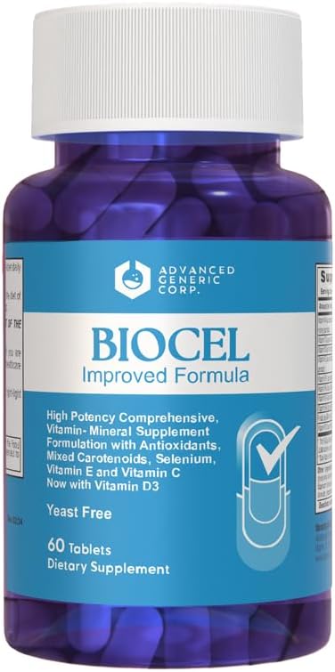 Biocel High Potency Multivitamin & Mineral Supplement – Comprehensive Daily Vitamin Formula with Antioxidants, Vitamin E, C, and D3 – Yeast-Free, 60 Tablets