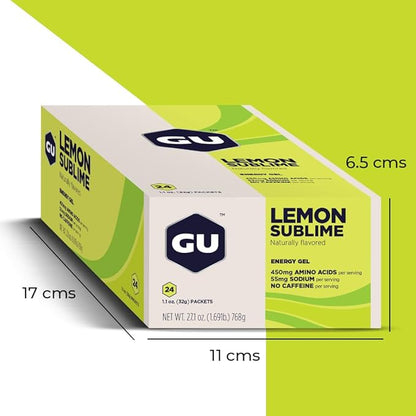 GU Energy Original Sports Nutrition Energy Gel, Vegan, Gluten-Free, Kosher, and Dairy-Free On-the-Go Energy for Any Workout, 24-Count, Lemon Sublime
