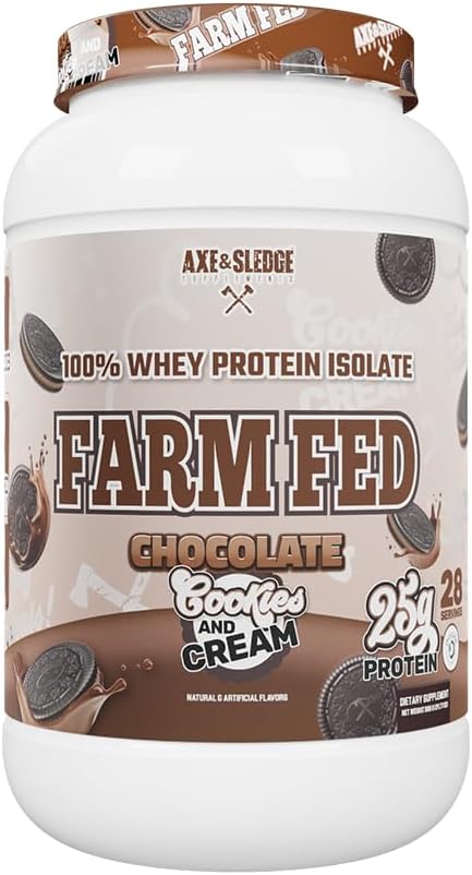 Axe & Sledge Farm Fed Whey Protein Isolate, Chocolate Cookies & Cream, 28 Servings, 25G of Protein
