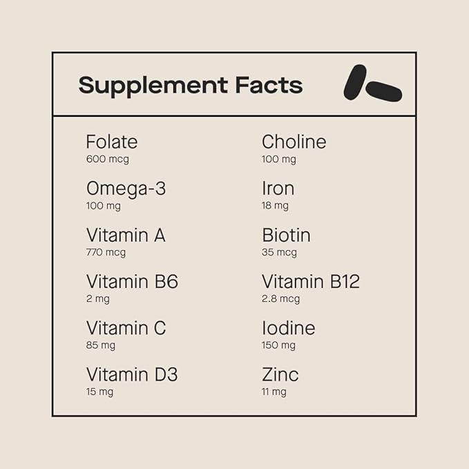 Modern Fertility Prenatal Multivitamin | Developed with OB-GYNs, Contains 12 Essential Nutrients for Support Before, During, and After Pregnancy, FSA HSA Approved | 30-Day Supply (60 Capsules)