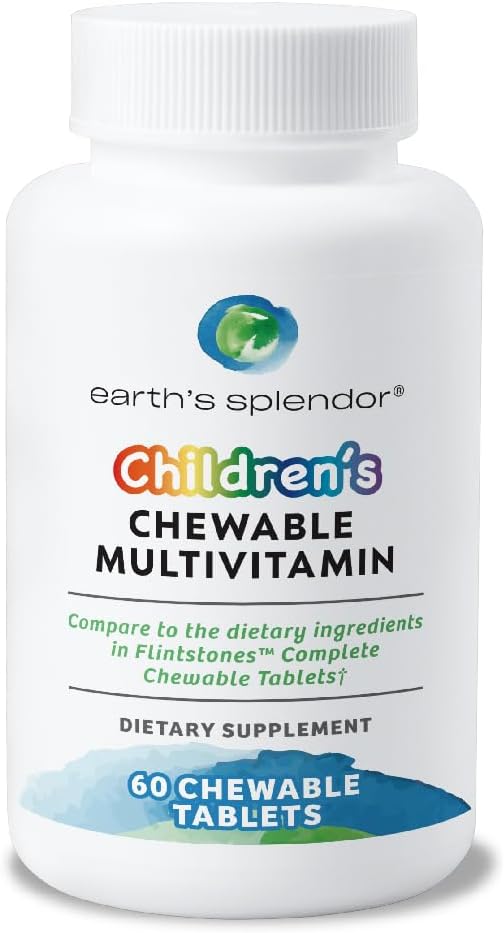 Earth's Splendor Kids Chewable Multivitamin, Supports Healthy Growth and Development, Delicious Taste, Contains Vitamin D for Healthy Bone Growth* - 60 Tablets