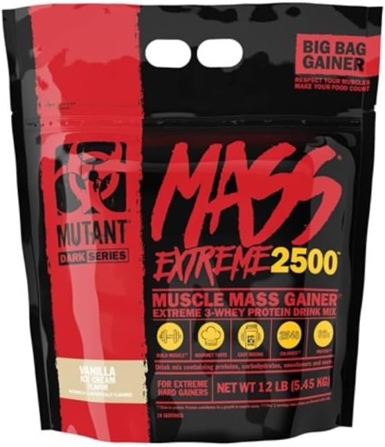 Mutant Mass Extreme Gainer – Whey Protein Powder – Build Muscle Size and Strength – High Density Clean Calories (Vanilla Ice Cream, 12 lbs)