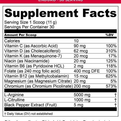 MTN OPS Enduro Nitric Oxide Supplement & Stim-Free Pre Workout - 30 Servings - with Magnesium Citrate, Beet Root Powder, Niacinamide, L Arginine & L Citrulline - Raspberry Flavor