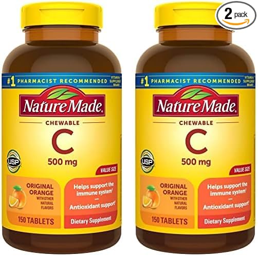 Nature Made Chewable Vitamin C 500 mg, Dietary Supplement for Immune Support, 150 Tablets, 150 Day Supply (Pack of 2)
