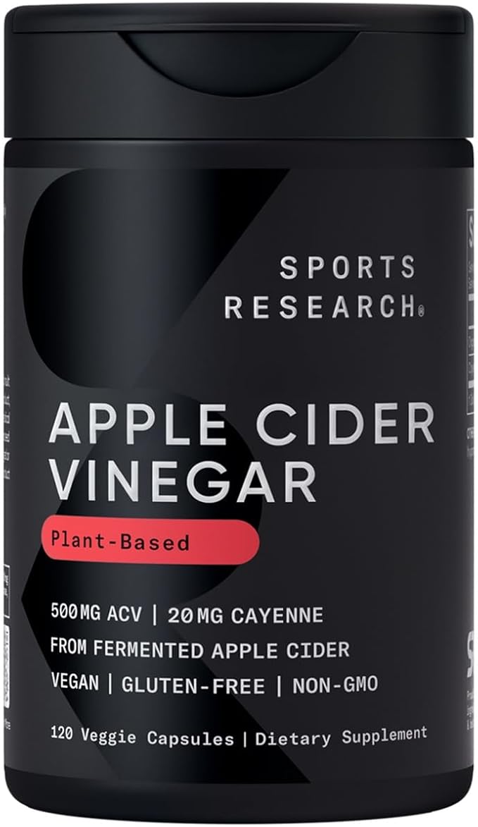 Sports Research Apple Cider Vinegar with Cayenne Pepper | Made from Organic Fermented Apple Cider - Non-GMO Project Verified & Vegan Certified (120 Veggie Capsules)