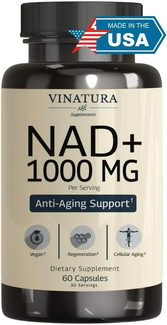 NAD Supplement 1000mg - Pure NAD Supplement for Anti-Aging, Highest Potency NAD+ Supplement for Women and Men, 60 Capsules