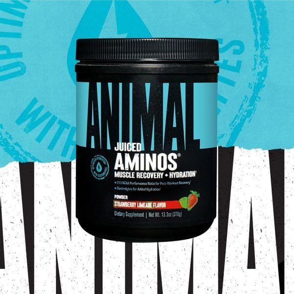 Animal Juiced Amino Acids - BCAA Powder EAA Matrix Plus Hydration with Electrolytes and Sea Salt Anytime Recovery and Improved Performance, Strawberry Limeade Flavor, 30 Servings