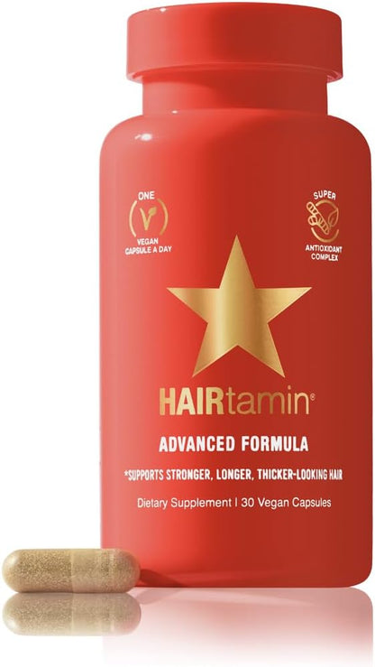 HAIRtamin Vegan Hair Vitamins for Faster Growth | All Natural Biotin Capsules to Support Healthy Hair, Skin and Nails | May Reduce Loss & Thinning | 30 Capsules (1)
