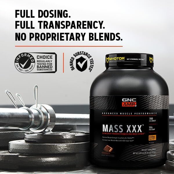GNC AMP Mass XXX with MyoTOR Protein Powder | Targeted Muscle Building and Workout Support Formula with BCAA and Creatine | Chocolate | 13 Servings