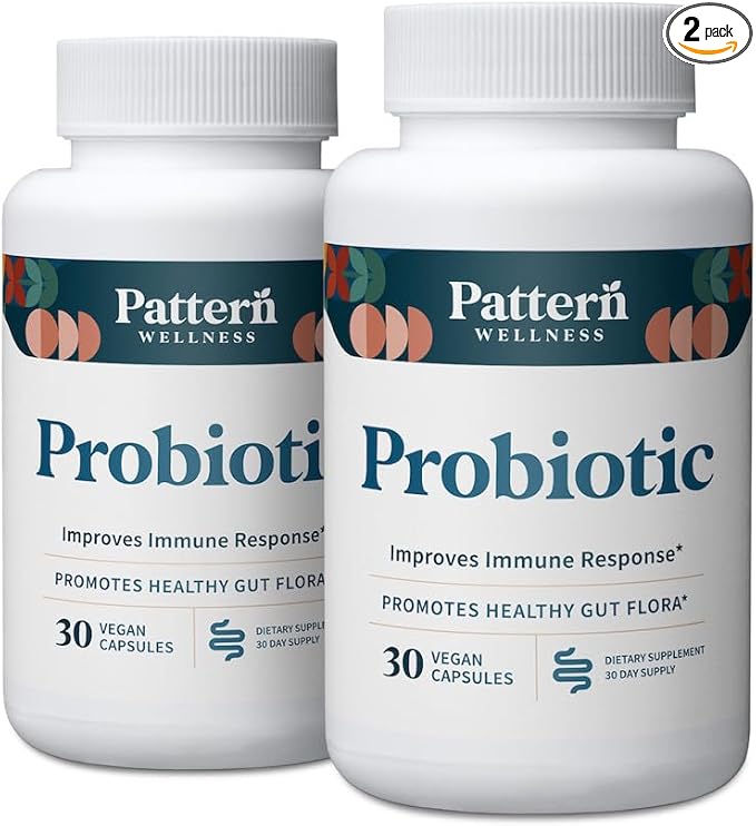 Pattern Wellness Probiotic Supplement - 51 Billion CFU - Promotes Healthy Gut Flora - Maintains Digestive Balance & Boosts Immune Health - All Natural, Non-GMO - 60 Vegan Capsules