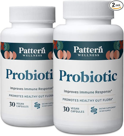 Pattern Wellness Probiotic Supplement - 51 Billion CFU - Promotes Healthy Gut Flora - Maintains Digestive Balance & Boosts Immune Health - All Natural, Non-GMO - 60 Vegan Capsules