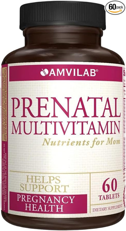 Prenatal Multivitamin - Helps Promote Pregnancy Health - Supports Immune System & Fetal Development - Essential Nutrients for Mom & Baby - Safe Formula - Dietary Supplement - 60 Tablets
