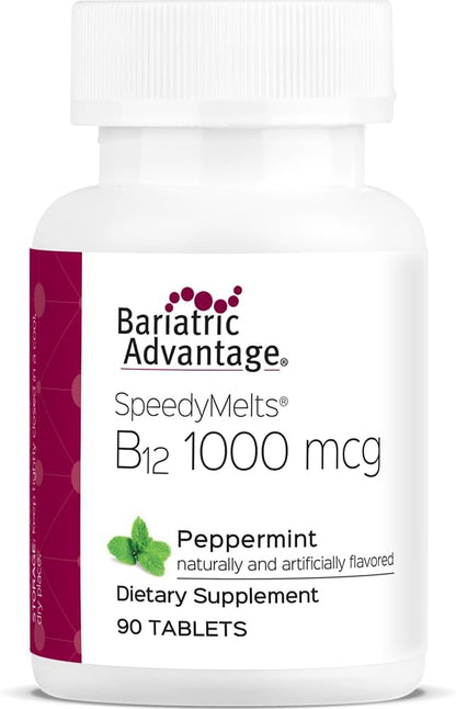 Bariatric Advantage B-12 Speedy Melts, Vitamin B12 1000 mcg Supplement, Fast Melting with 200 mcg of Folic Acid for Nutritional Support - Peppermint, 90 Count