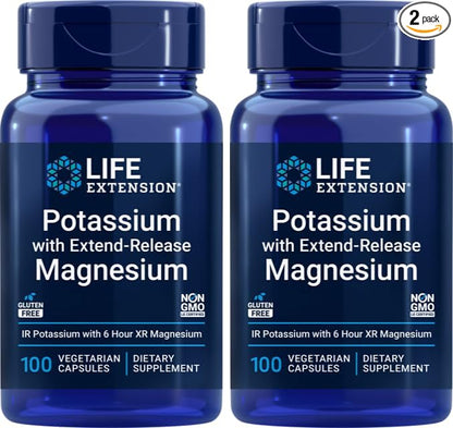 Life Extension 99mg Potassium with Extend-Release Magnesium 250mg, 100 Veg Caps (Pack of 2) - Gluten-Free – Non-GMO – Vegetarian Supplement for Men and Women - Dual-Action Mineral Formula