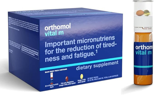 Orthomol Vital M Vial – 30-Day Men's Vitamin Supplement with A, B, C, D, E, K, Iodine & Omega-3 – Supports Male Energy & Vitality
