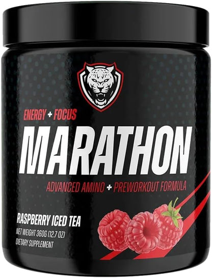 6AM Run Marathon, Pre Workout Powder for Distance Running, High Energy Amino Formula, for Cardio and Stamina, No Jitters, All Natural, Keto, Vegan, Peach Mango Flavor, 40 Servings