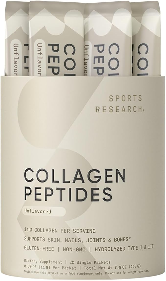 Sports Research Collagen Peptides - Hydrolyzed Type 1 & 3 Collagen Powder Protein Supplement for Healthy Skin, Nails, & Joints - Easy Mixing Vital Nutrients & Proteins, Collagen for Women & Men