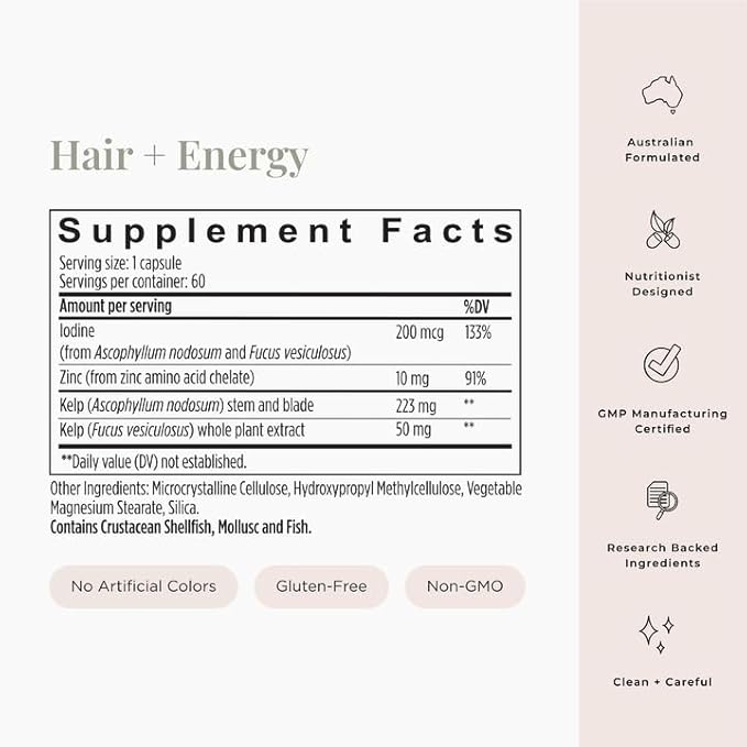 JSHealth Hair Formula - Vitamins for Hair Growth and Energy with Zinc and Iodine - Hair Loss Supplement for Men and Women (60 Capsules)