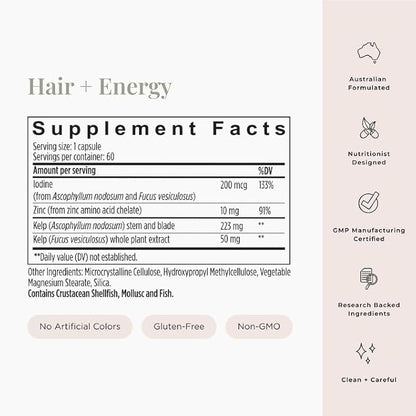 JSHealth Hair Formula - Vitamins for Hair Growth and Energy with Zinc and Iodine - Hair Loss Supplement for Men and Women (60 Capsules)