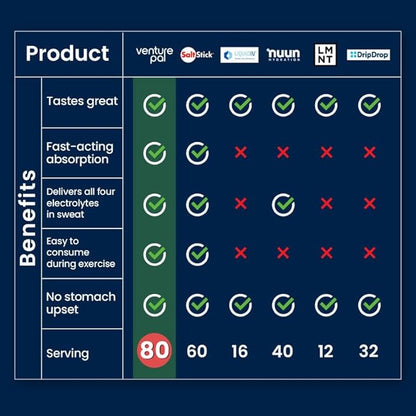 Venture Pal Chewable Electrolyte Tablets, Fast-Dissolve Sugar-Free Stick Salt Tablets - Variety Pack for Rapid Hydration, Outdoor Running, Hiking, Sports | Keto & Vegan Friendly | 80 Count (4 Pack)