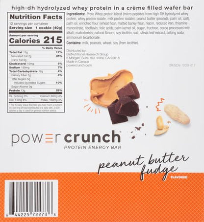 Power Crunch Protein Wafer Bars, High Protein Snacks with Delicious Taste, Peanut Butter Fudge, 1.4 Ounce (12 Count) (Pack of 2)