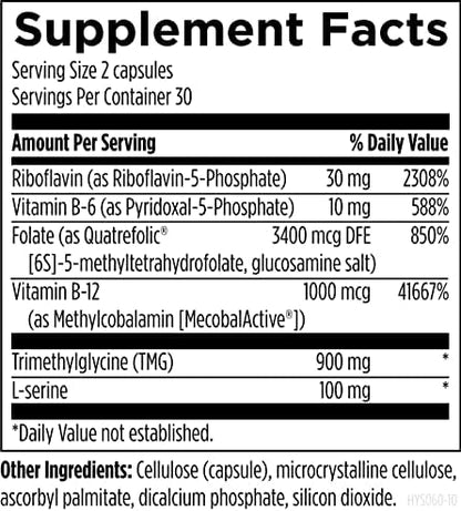 Designs for Health Homocysteine Supreme - Methylated B Vitamins with Riboflavin, B6, B12, Folate, L-Serine & TMG for Brain Support & Heart Health - Methylated Multivitamin (60 Capsules)