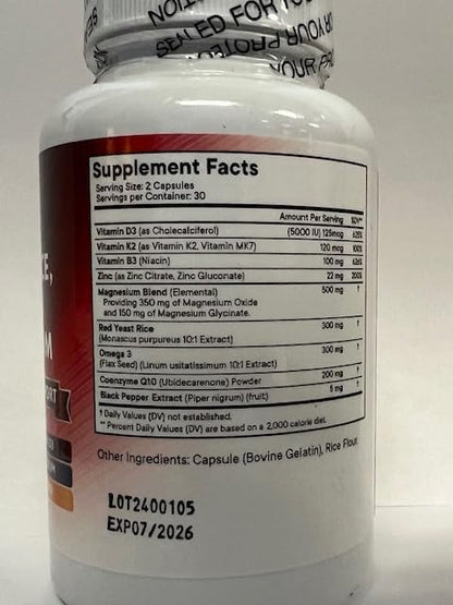 NEW AGE COQ10 200mg Red Yeast Rice 3000mg Omega 3-6-9 3000mg Magnesium Complex 500mg Zinc Vitamin K2 D3 - Vitamins for Women and Men with Vitamin B3, Coenzyme Q10-120 Count