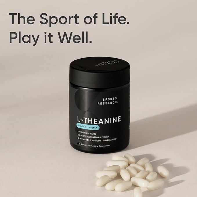 Sports Research L-Theanine 200mg with Organic Coconut Oil | Suntheanine Supplement for Focus, Relaxation & Alertness | Double Strength, Non-GMO & Gluten Free