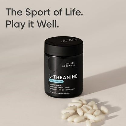Sports Research L-Theanine 200mg with Organic Coconut Oil | Suntheanine Supplement for Focus, Relaxation & Alertness | Double Strength, Non-GMO & Gluten Free