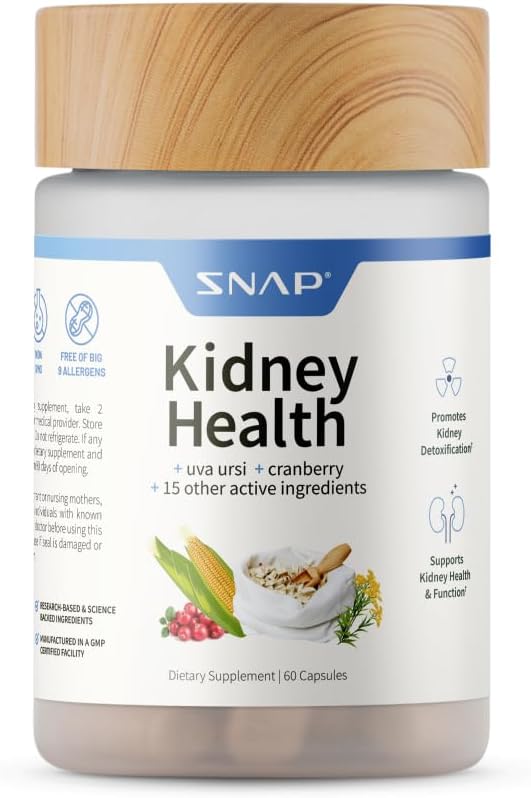 Snap Supplements Kidney Health Support, Kidney Cleanse Detox & Repair Formula, Uva Ursi Capsules, Kidney Supplement Kidney Restore, 15 Vitamins Plants & Herbs (60 Capsules)