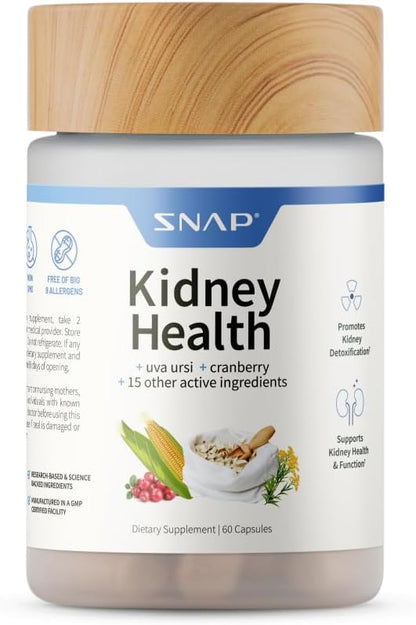 Snap Supplements Kidney Health Support, Kidney Cleanse Detox & Repair Formula, Uva Ursi Capsules, Kidney Supplement Kidney Restore, 15 Vitamins Plants & Herbs (60 Capsules)