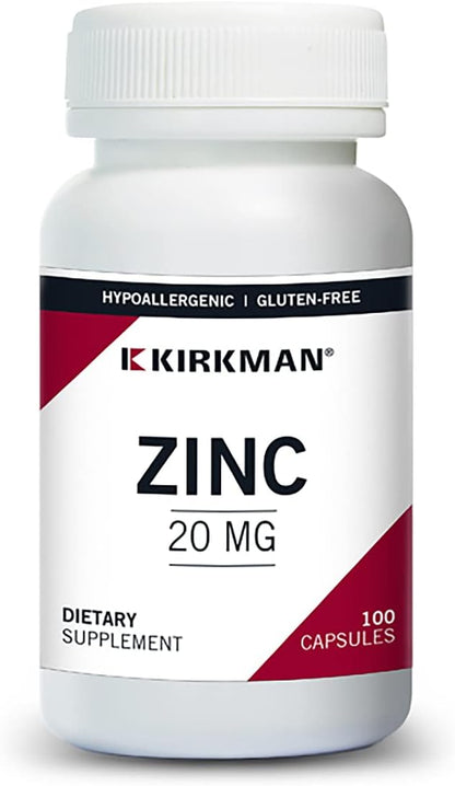 Kirkman - Zinc 20mg - 100 Capsules - Immune Support - High Absorption - Hypoallergenic