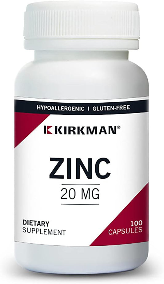 Kirkman - Zinc 20mg - 100 Capsules - Immune Support - High Absorption - Hypoallergenic