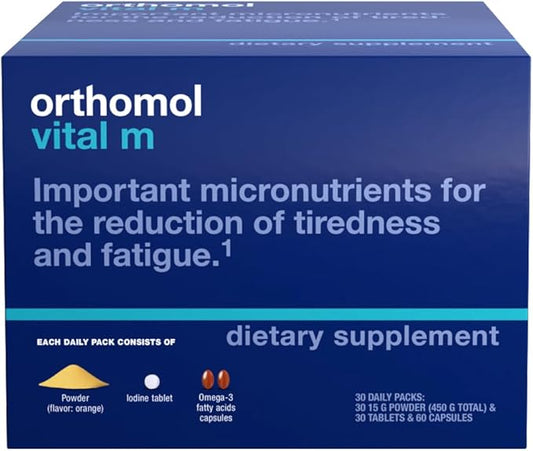 Orthomol Vital M Powder & Tablet Packet for Men, 30-Day Vitamin Supplement – Daily Energy, Fatigue Reduction & Vitality Support with Vitamins A, B, C, D, E, K, Omega-3 & Iodine