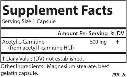 Carlson Labs Acetyl L-Carnitine, 500mg, 60 Capsules