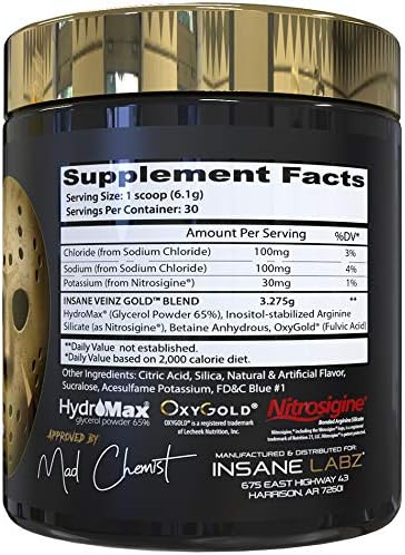 Insane Labz Psychotic Gold and Insane Veinz Gold Pre Workout Nitric Oxide Booster Stack, Increase Muscle Mass, Vascularity, Strength, Energy, Focus, Gummy Candy