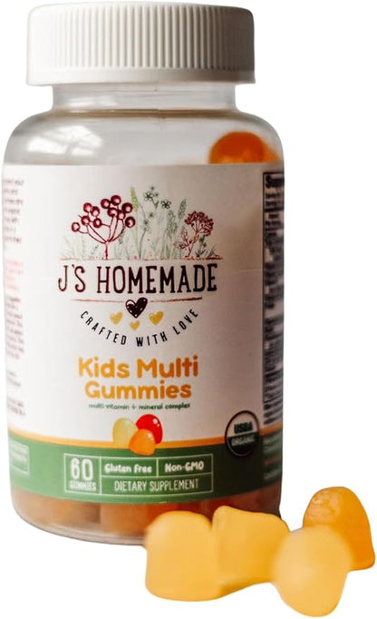 J's Homemade Organic Kids Multi Vitamin Gummies | USDA Organic | Vegetarian | Gluten Free | Multivitamin