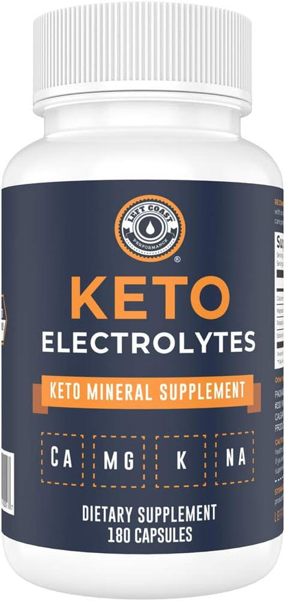 Keto Electrolyte Supplement, 180 Capsules. Electrolyte Pills for Ketogenic Diet. Magnesium, Potassium, Sodium, Calcium. Electrolytes Keto Tablets for Hydration Support* by Left Coast Performance