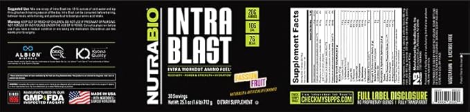 NutraBio Intra Blast BCAA EAA Electrolyte and Hydration Powder - Amino Acid Supplement, EAA/BCAA Powder - Non-GMO and Gluten Free - Passion Fruit - 30 Servings
