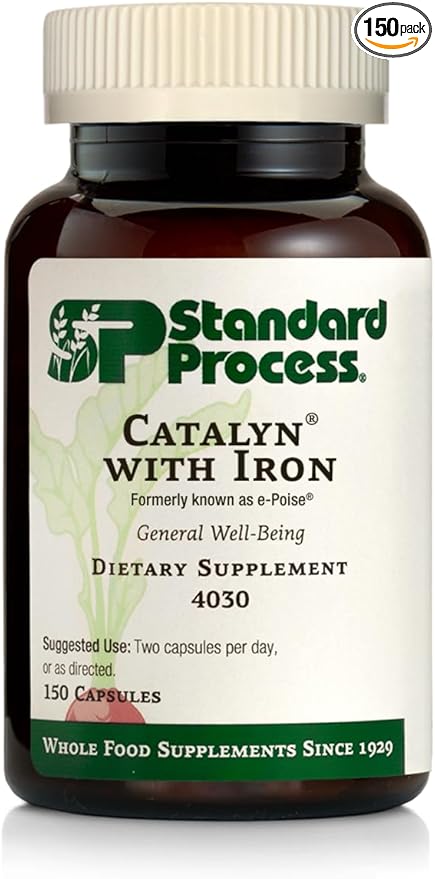 Standard Process Catalyn with Iron - Whole Food Energy, Vitality, and Antioxidant Support with Riboflavin, Vitamin B6, Thiamine, Wheat Germ, Vitamin A, Flaxseed Oil, Calcium - 150 Capsules