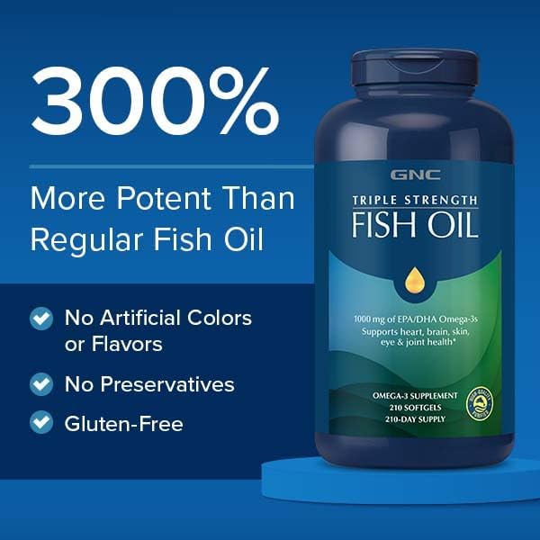 GNC Triple Strength Omega 3 Fish Oil 1000mg, 60 Count, Supports Joint, Skin, Eye, and Heart Health