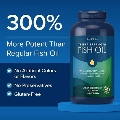 GNC Triple Strength Omega 3 Fish Oil 1000mg, 60 Count, Supports Joint, Skin, Eye, and Heart Health