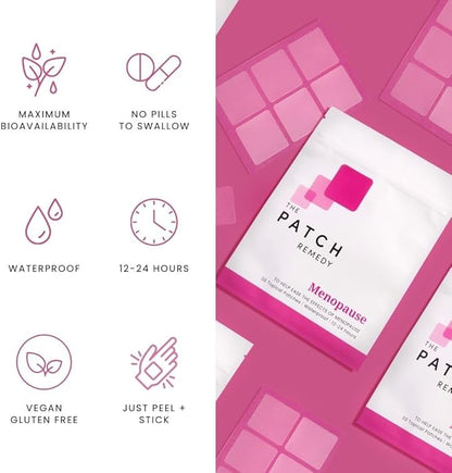 The Patch Remedy Menopause Patches - 30 Topical Menopause Relief for Women, Natural Hot Flash, Mood Support with Transdermal Gotu Kola, Damiana, Black Cohosh, Valerian, Skull Cap, Oat Seed, Ginger
