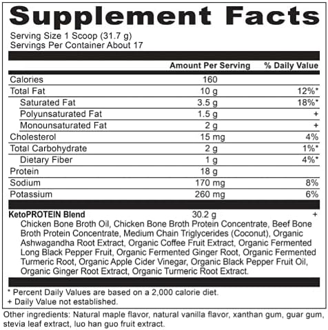 Keto Protein Powder by Ancient Nutrition, KetoPROTEIN with Fats from Bone Broth and MCT Oil, Vanilla, 18g Protein 11g Fat Per Serving, Gluten Free, 17 Servings