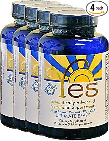 Omega 3 6 EFA Fish Oil Alternative, Organic Plant Based, Vegetarian, Burpless, No Fishy Aftertaste (4 x 120 Soft Gels) by YES Your Essential Supplements