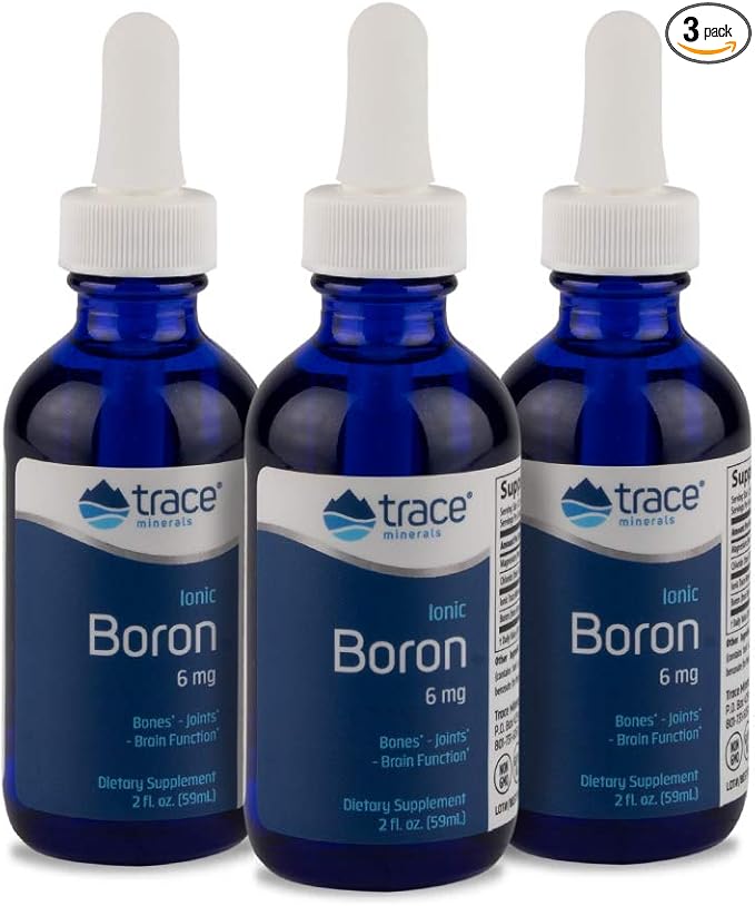 Trace Minerals | Liquid Ionic Boron | 6 mg Boron | Supports Normal Bone Metabolism, Brain Function & Joints | with Ionic Trace Minerals, Magnesium + Chloride | 144 Servings, 2 fl oz (3 Pack)