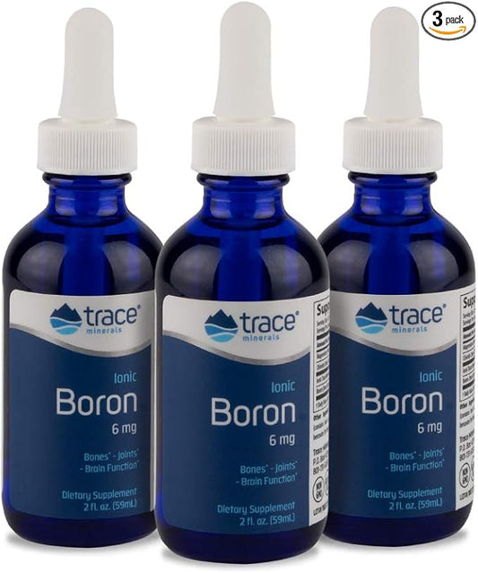 Trace Minerals | Liquid Ionic Boron | 6 mg Boron | Supports Normal Bone Metabolism, Brain Function & Joints | with Ionic Trace Minerals, Magnesium + Chloride | 144 Servings, 2 fl oz (3 Pack)