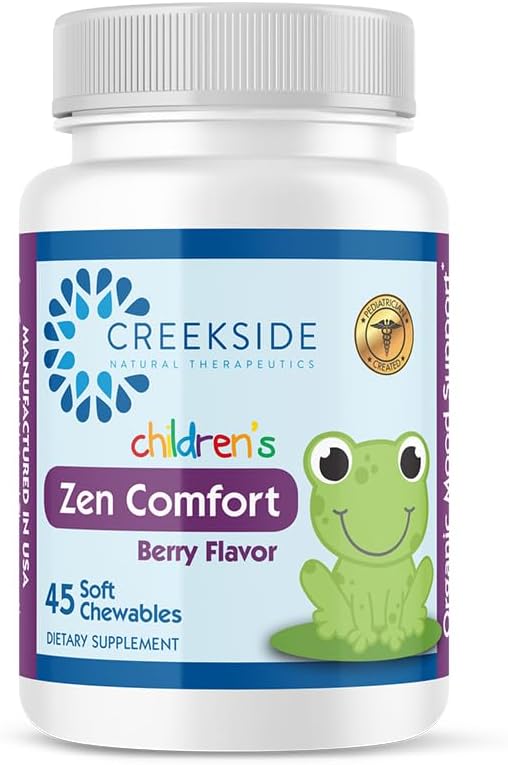 Zen Comfort for Kids, Organic Mood Support with 5-HTP, L-Theanine, Passionflower, Zinc, Pediatrician Formulated for Calm, Sugar-Free, Vegan, Berry Flavor, 45 Soft Chewables