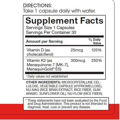 Silver Fern Vitamin K2-D3 Supplement Brand - Natural, Non-Synthetic - K2-7 as Menaquinone-7 (MK-7) - D3 as cholecalciferol - Bone, Heart & Energy Support (1 Bottle - 30 Capsules - 30 Servings)